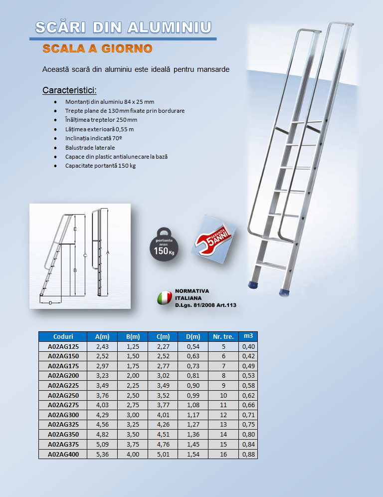 scara din aluminiu model GIORNO